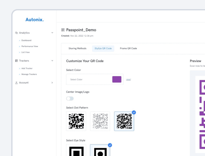 Customizable QR code creation interface